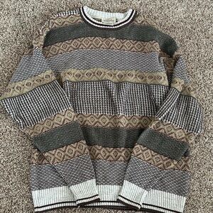 St. John's Bay Men's Striped Crewneck Sweater - Green, Brown, Cream
